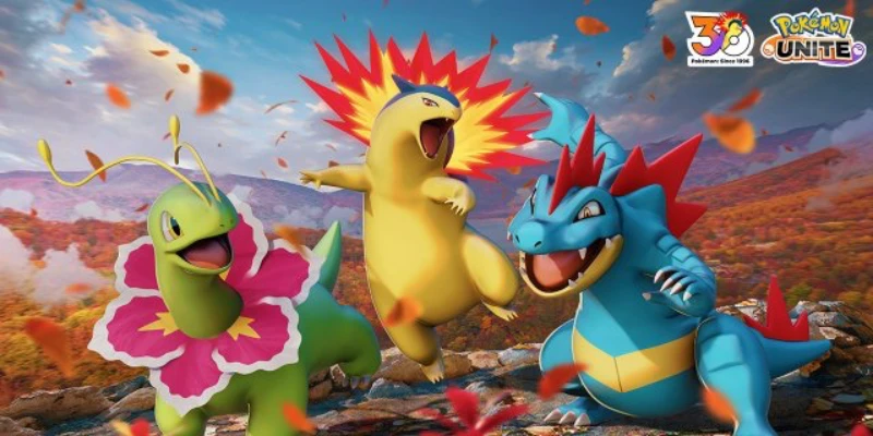 Pokémon UNITE : Typhlosion, Aligatueur et Méganium en route