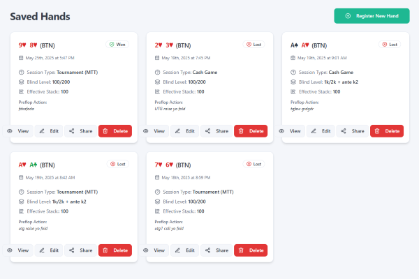 App saved hands feature
