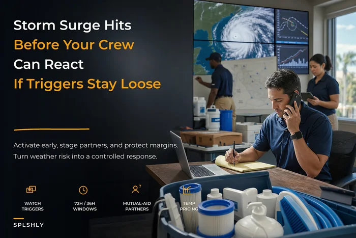 Activation-ready storm surge playbook for pool services: triggers, mutual-aid and temporary pricing