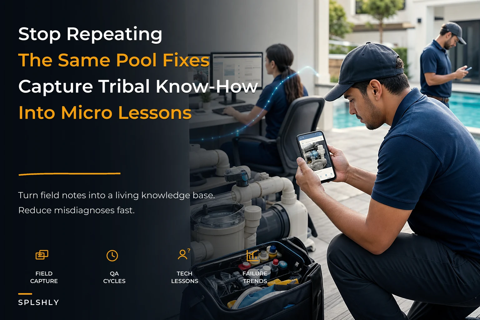 Build a living pool technician knowledge base: microtraining modules and capture templates that speed fixes