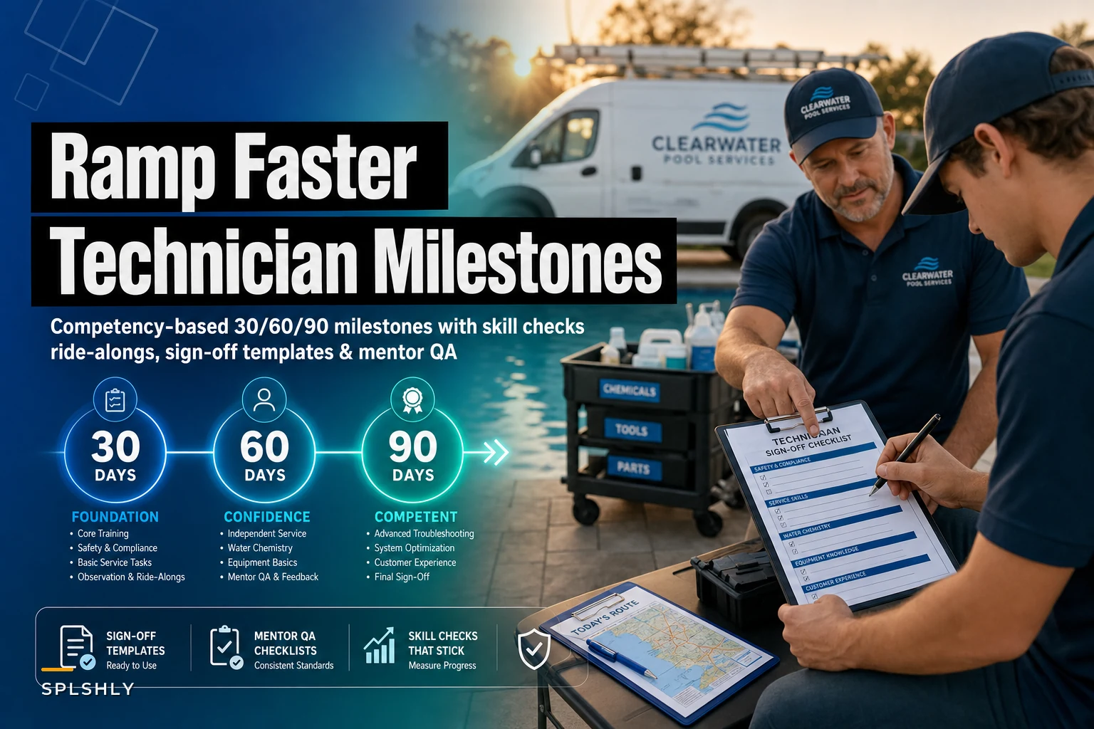 Ramp new pool technicians faster: 30/60/90 competency milestones with sign-off templates