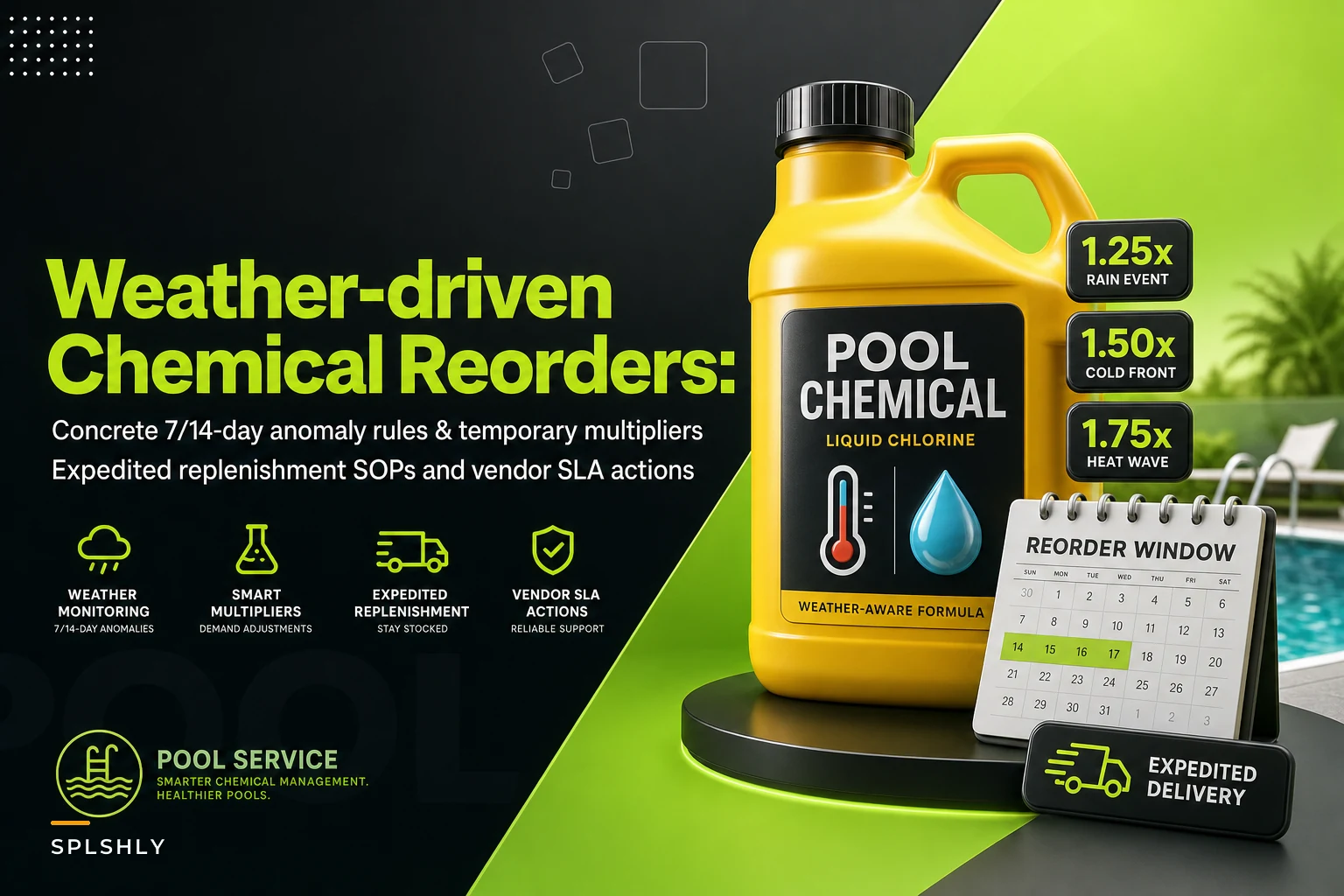 Weather-driven chemical reorder triggers for short-horizon demand