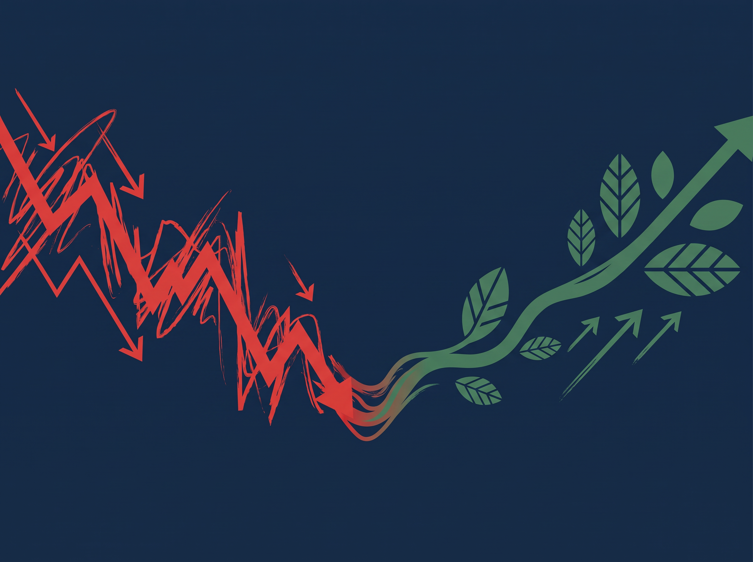 Abstract illustration of a glowing AI network connected to a candlestick chart line