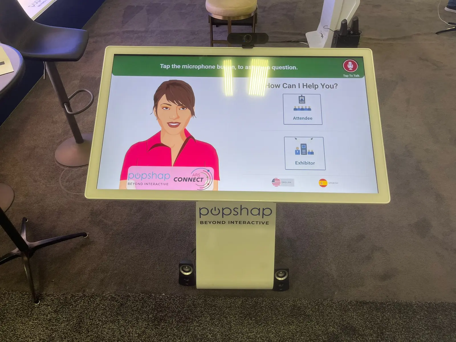table kiosk with AI avatar
