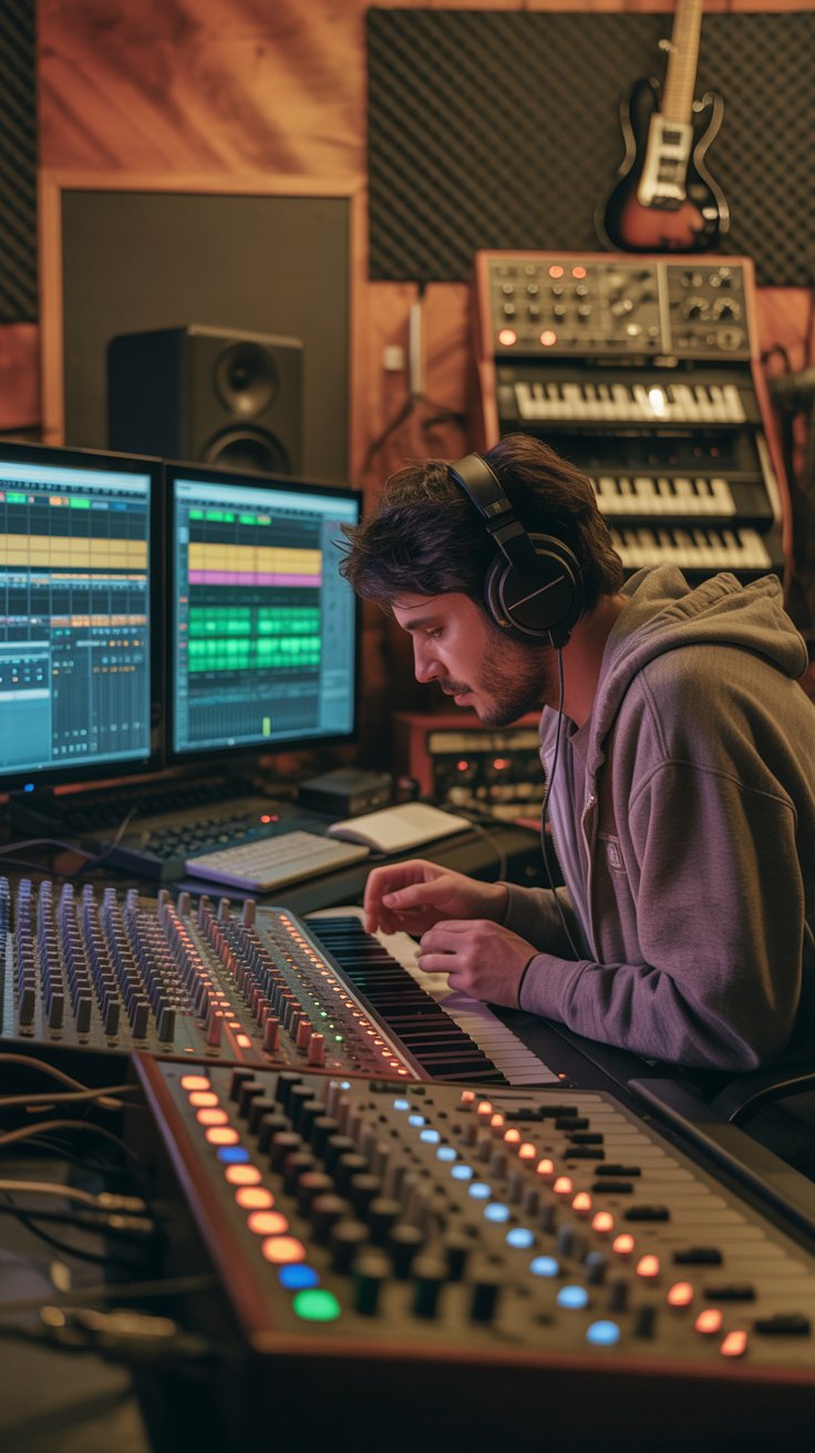 a cinematic photograph of a music produc Xw 4tjrwQX2CCi7fXdVpuQ eMb9q pzSrunbO8yvlpmBg