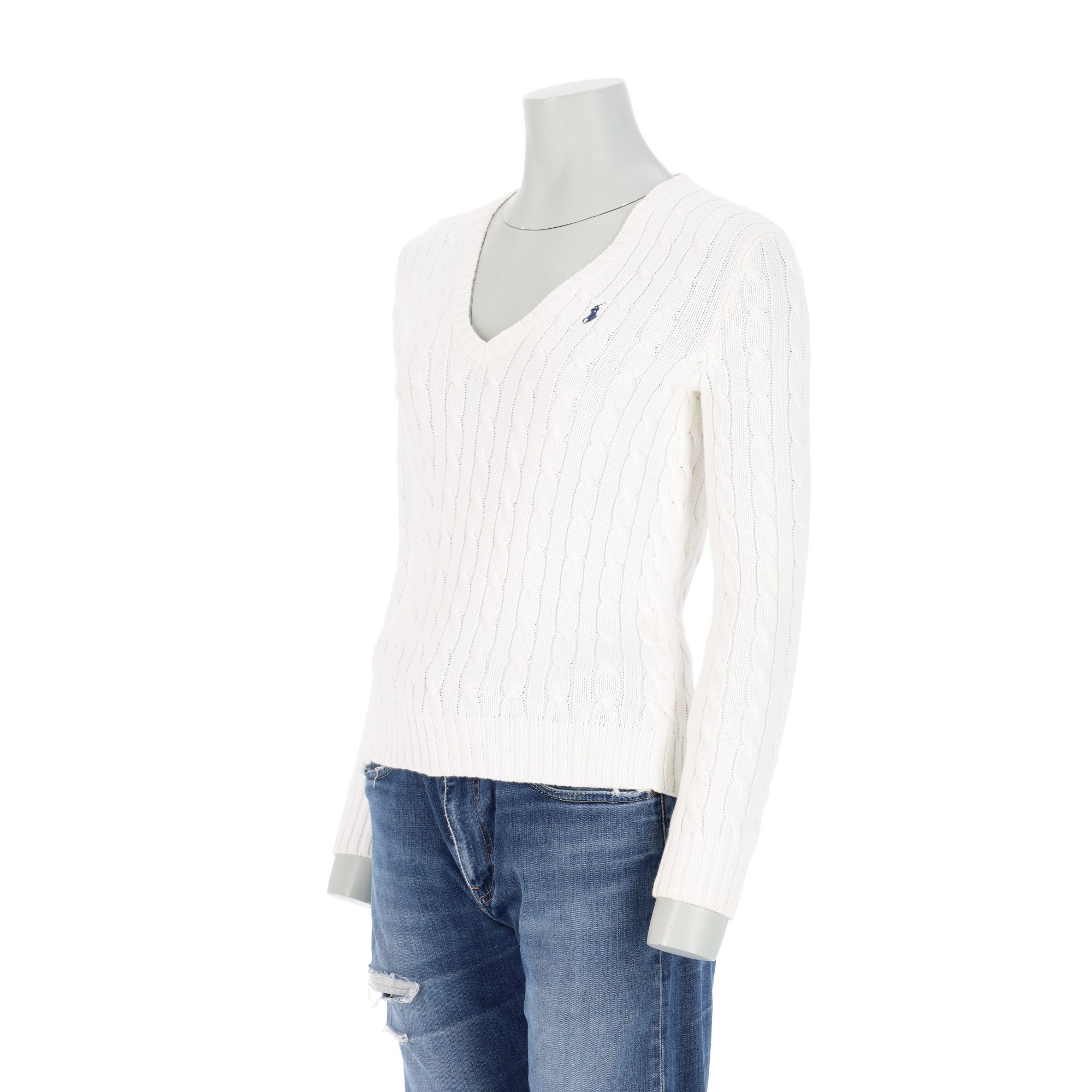 Pull Femme  torsadé à col V Blanc 3