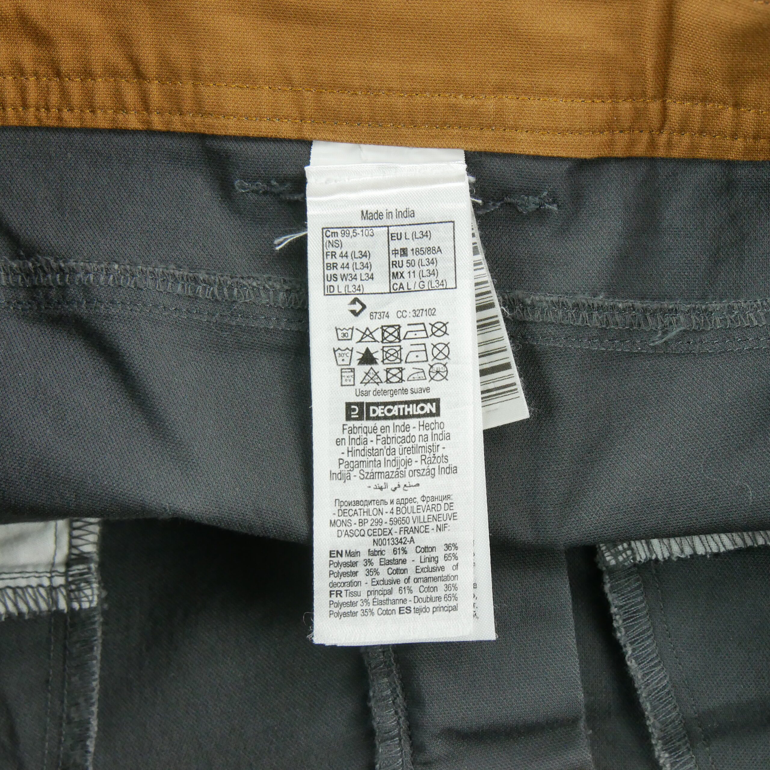 Pantalon Homme FR44 USW34/L34 Gris 7