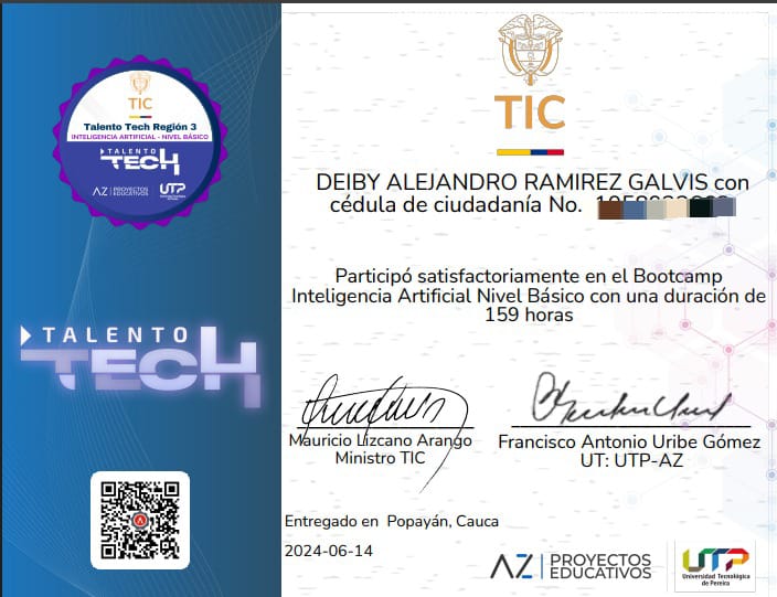 Certificado INTELIGENCIA ARTIFICIAL NIVEL BASICO