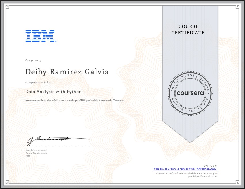Certificado DATA ANALYSIS WITH PYTHON