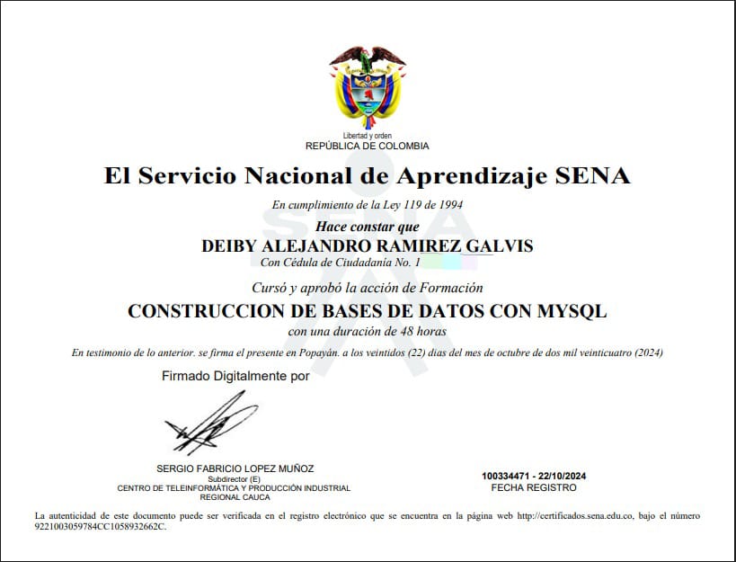 Certificado CONSTRUCCION DE BASES DE DATOS CON MYSQL
