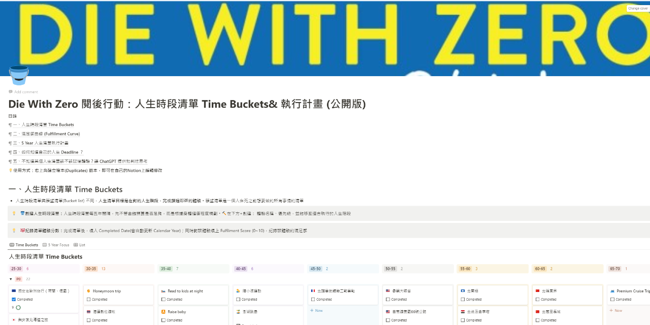 Die With Zero Notion 行動指南範本產品封面