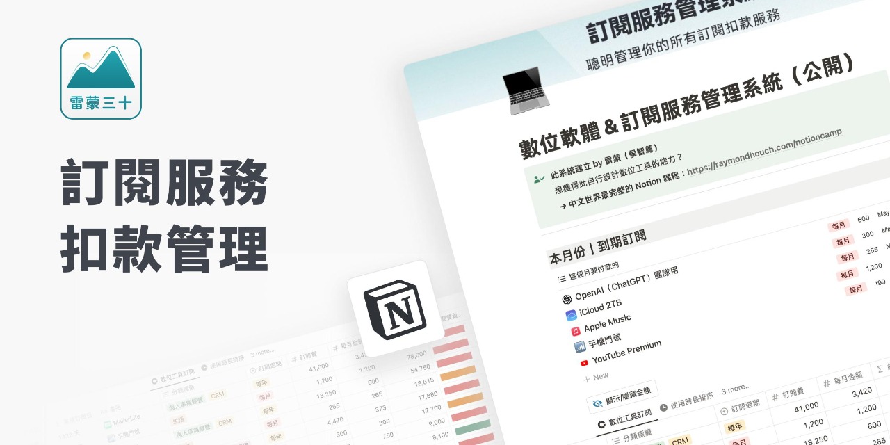【Notion 模版】訂閱服務管理系統