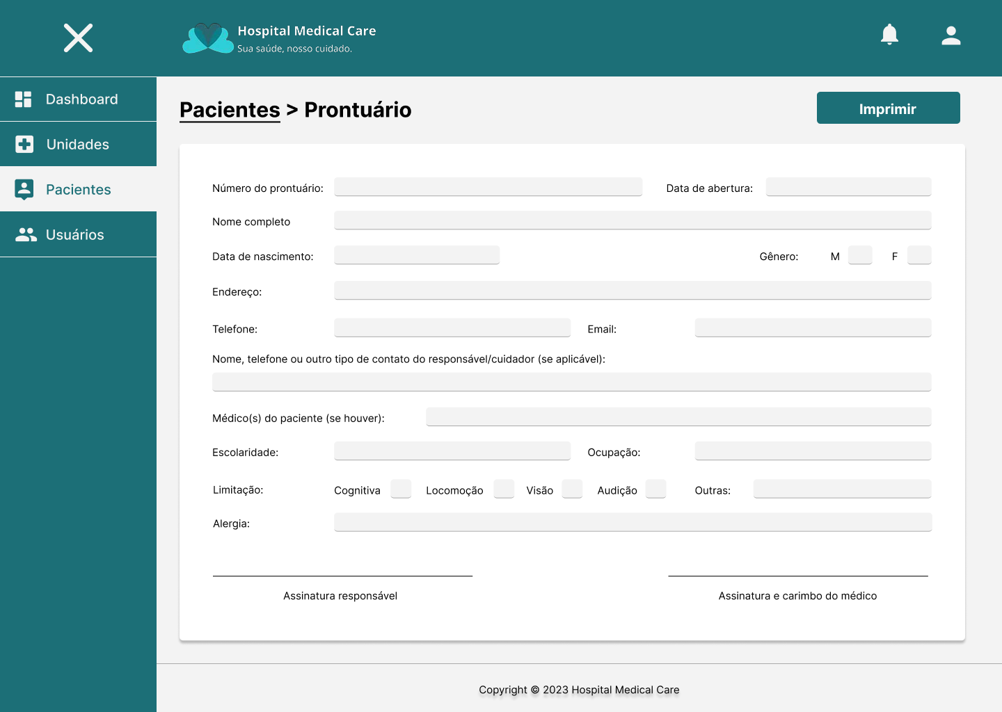 Tela de pacientes prontuário