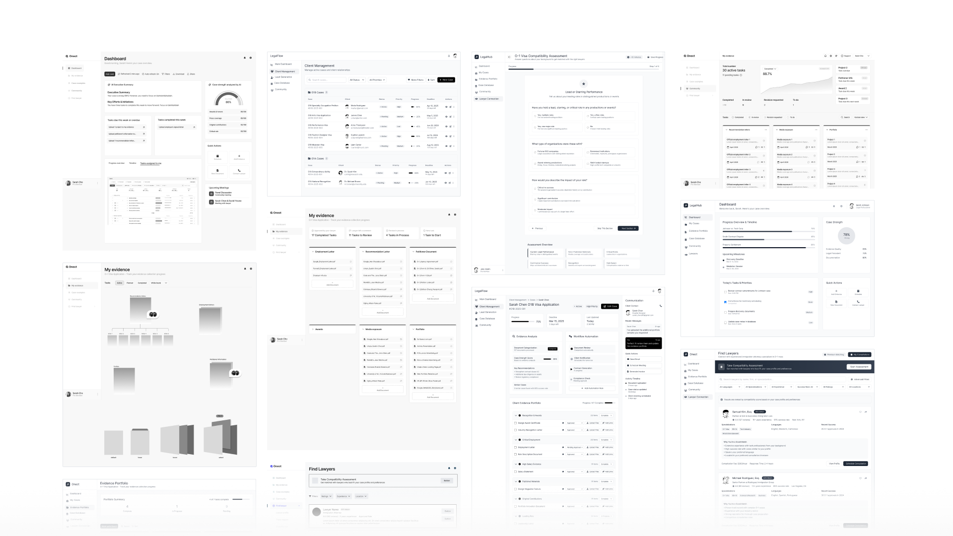 Wireframes for applicant and attorney experiences made with UX Pilot AI