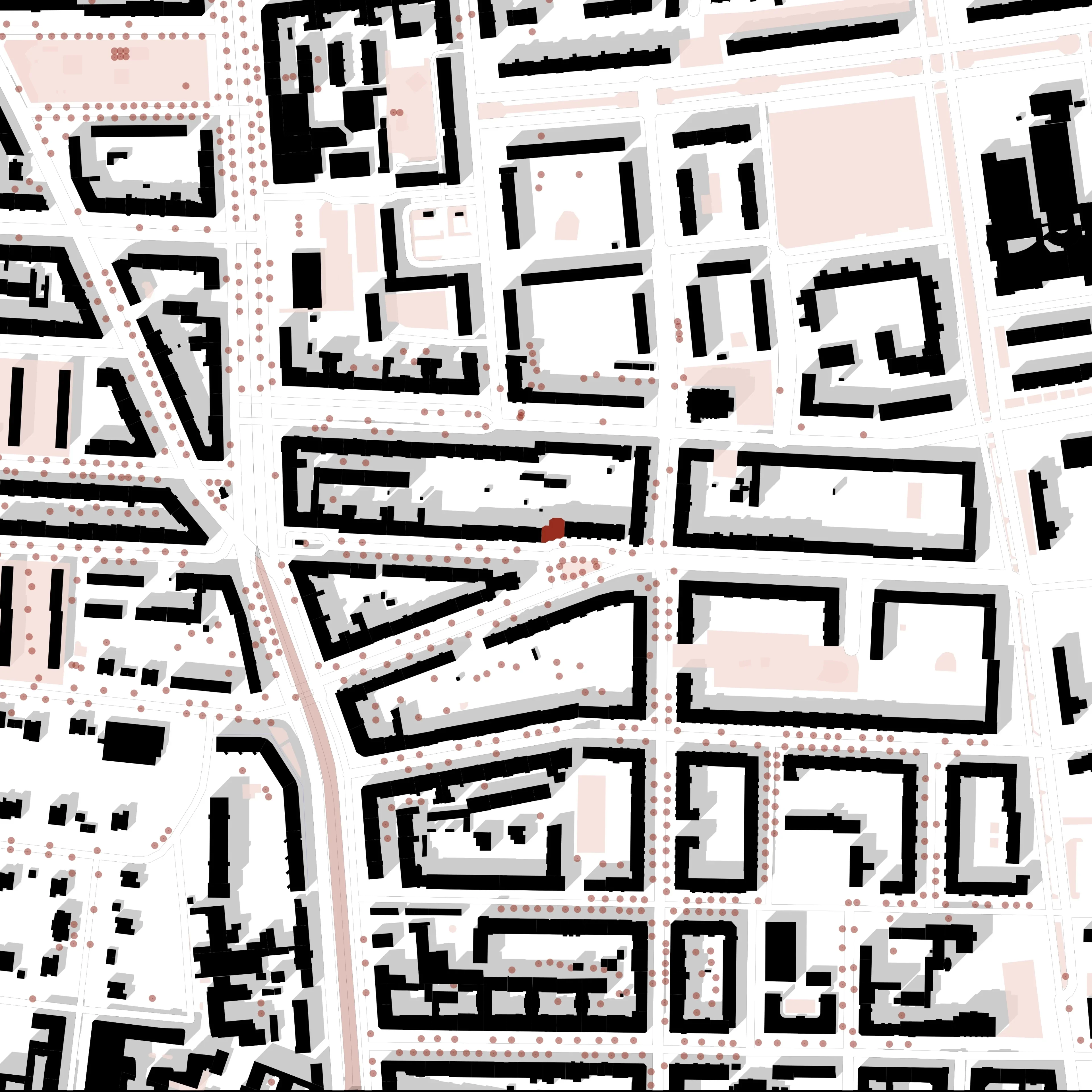 Farblicher Lageplan des Projekts Fold im städtischen Gefüge Berlins.