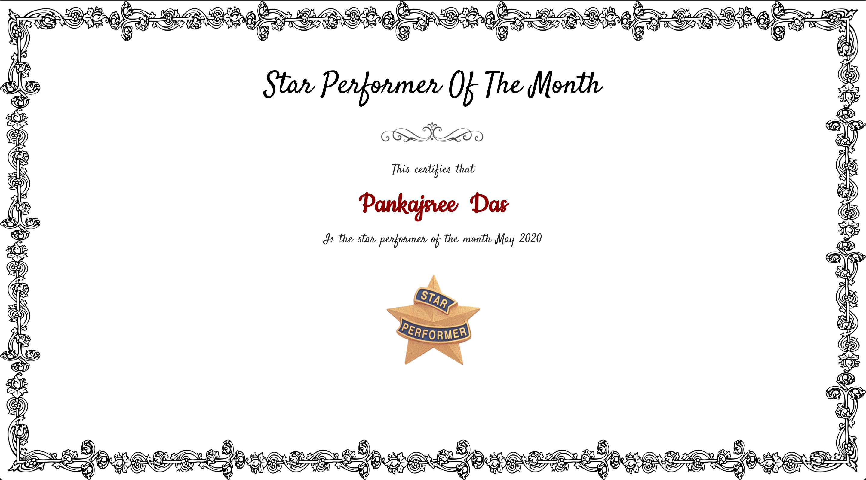 Star Performer Certificate