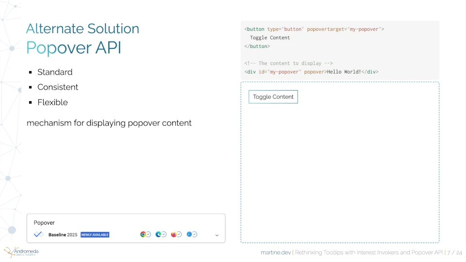popover-api-2-main Alternate Solution Popover API. Standard, Consistent, Flexible mechanism for displaying popover content