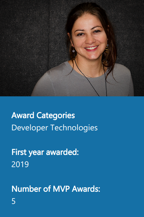 Award Categories: Developer Technologies, First year awarded: 2019, Number of MVP Awards: 5