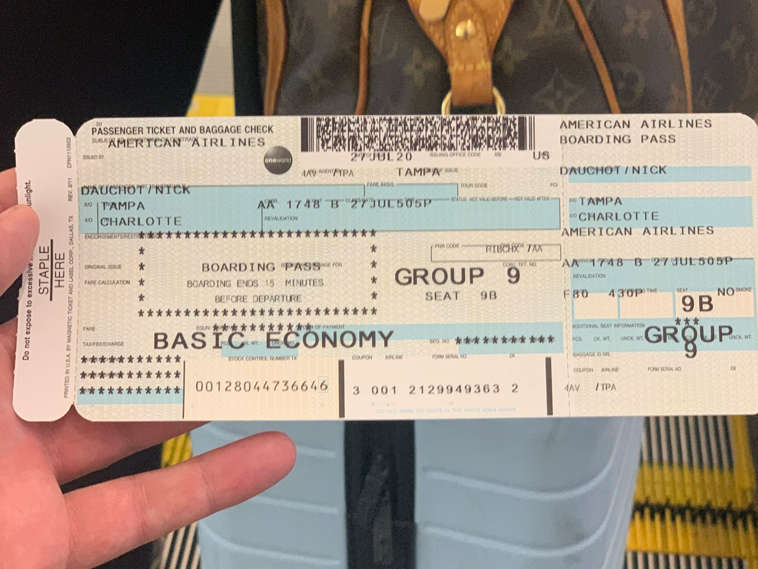  Image taken of a plane ticket while traveling, packed with type of all sorts of sizes 
