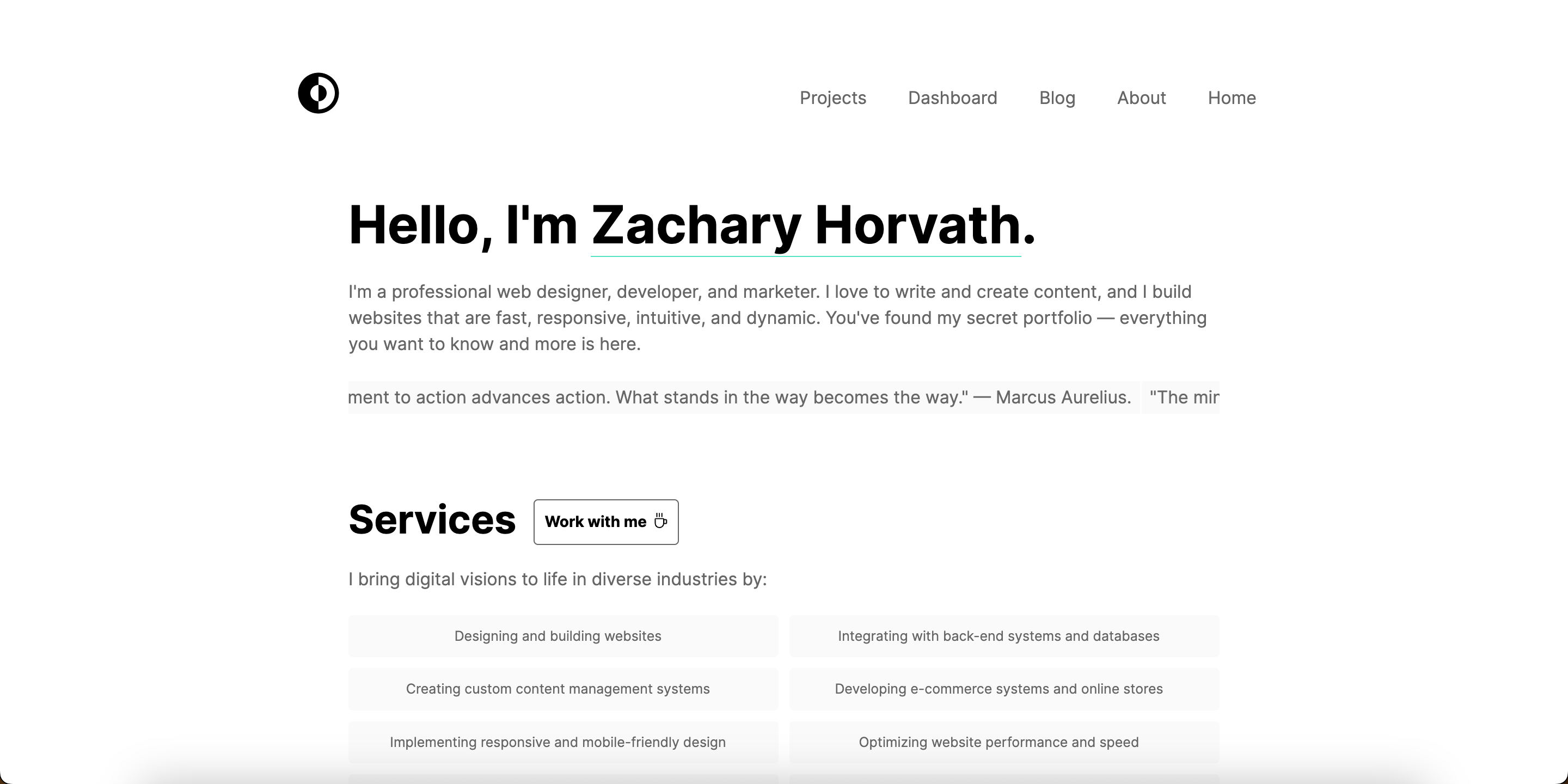 My portfolio website with medium (recommended) font-size enabled