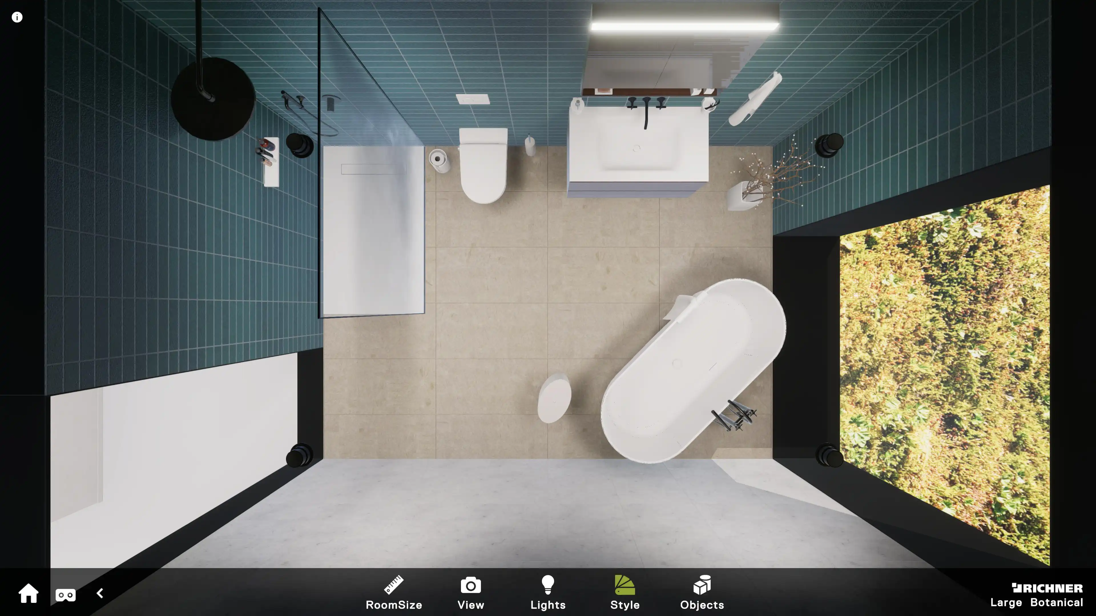 Top view of a bathroom style on touchscreen