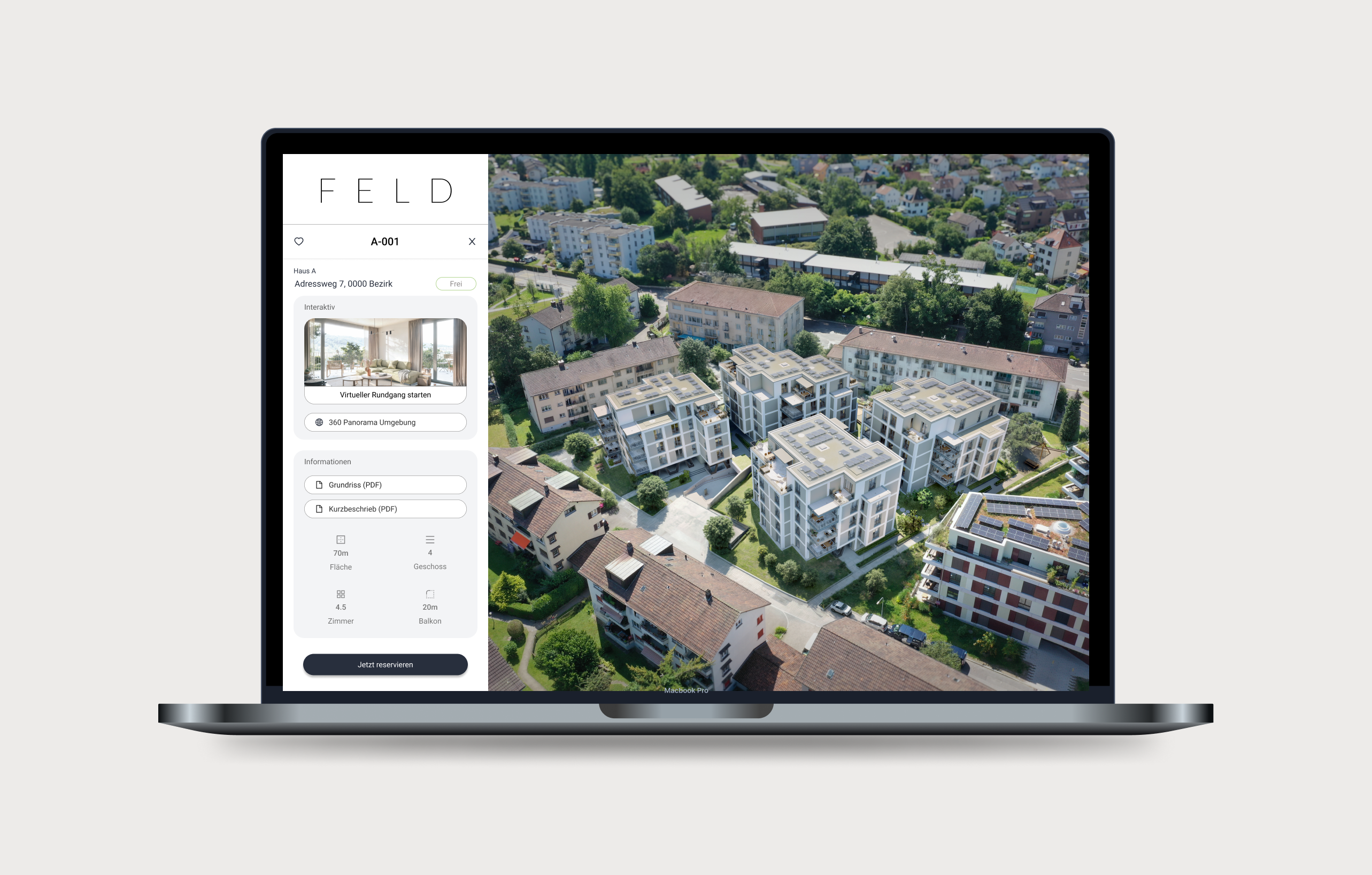 Desktop view of the apartment details. From here users can start the pixelstreamed application
