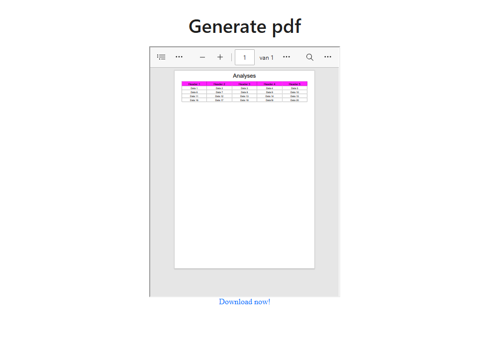 screenshot of React pdf generator application