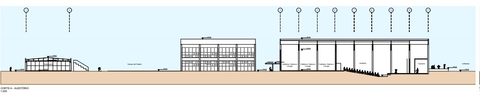 Corte A - Auditório - 1:250