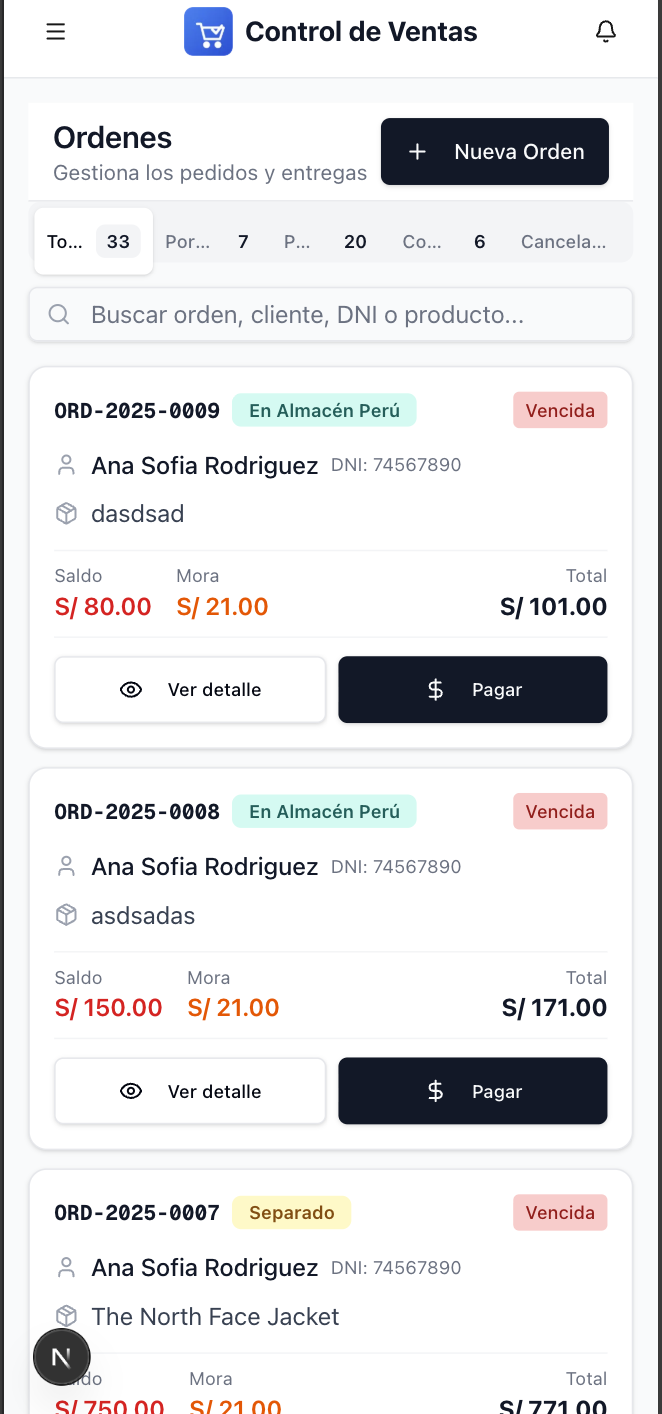 Sales & Logistics Control — USA to Peru screenshot