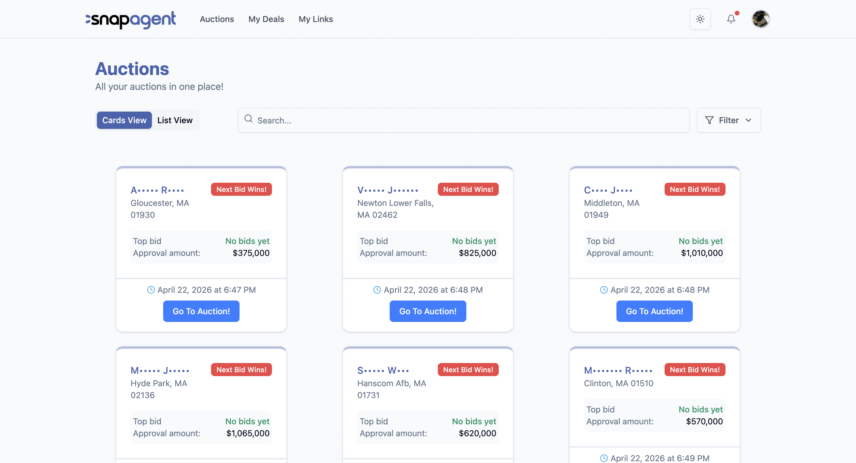 Auctions Page