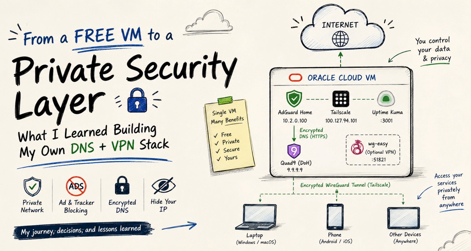 From a Free VM to a Private Security Layer: What I Learned Building My Own DNS + VPN Stack
