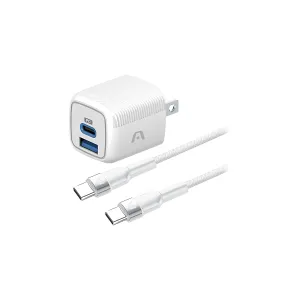 Cargador Argom AC-0155WT Volta P40 Wall Charger Dual Fast Charge 2 Conectores USB-C + USB-A con Cable Blanco