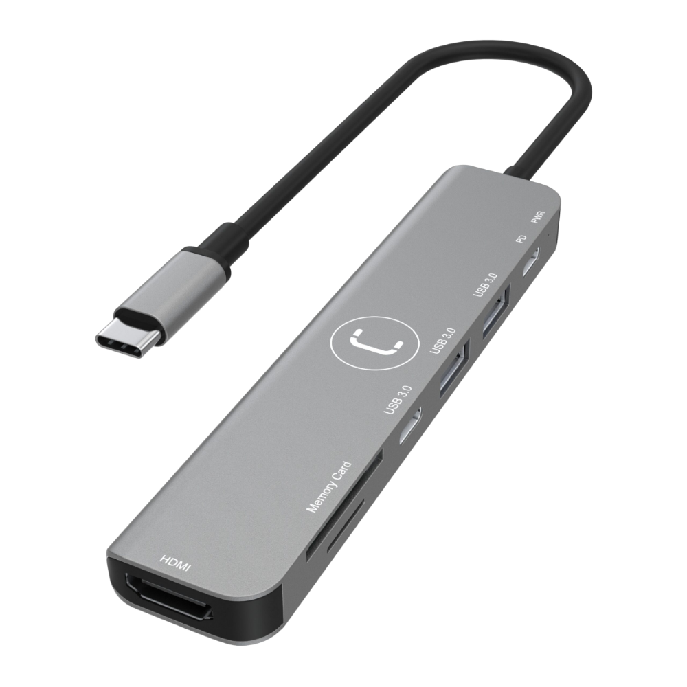 Hub Unno Tekno HB1012GY USB tipo C 2 puertos USB-C + 2 puertos USB tipo A