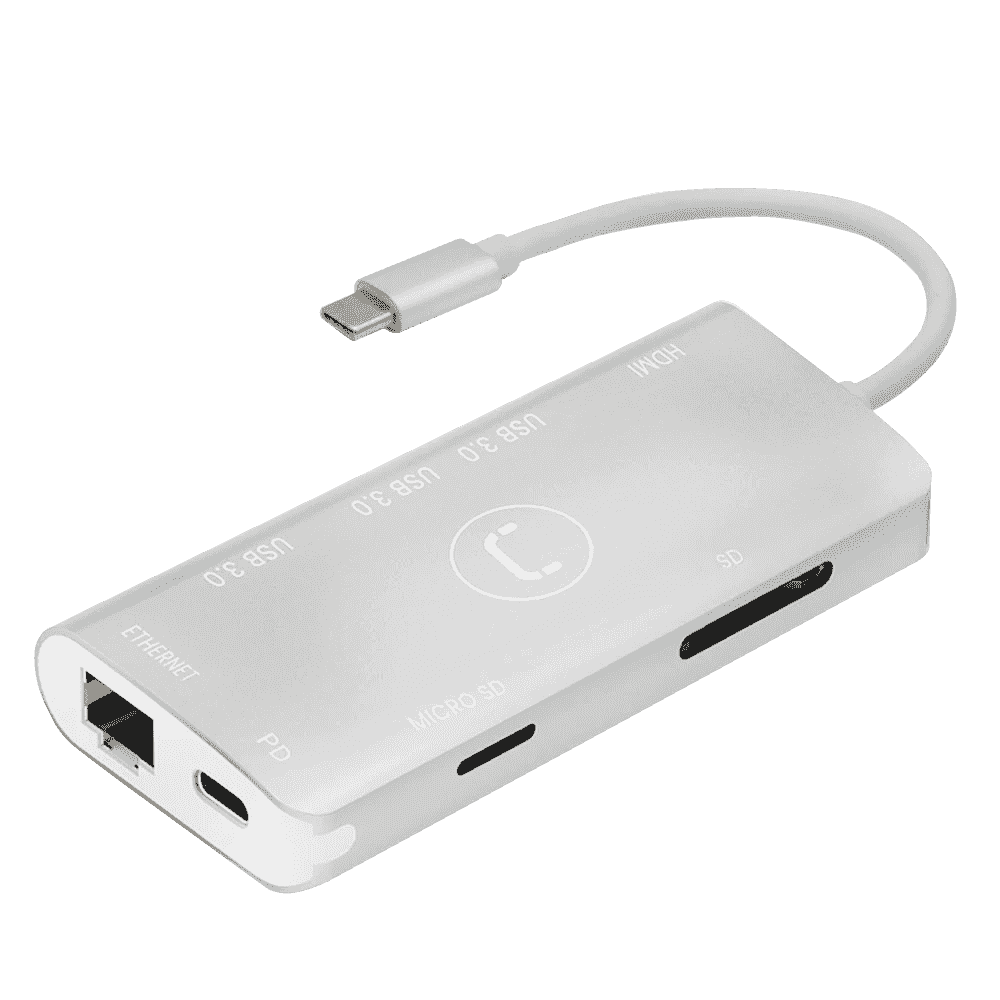 Hub Unno Tekno HB1108SV USB tipo C 8 en 1 HDMI 3 USB 3.0 Micro SD-SD RJ45 Power Delivery