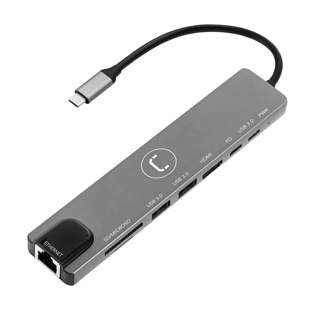 Hub Unno Tekno HB1109SV USB tipo C 8 en 1 HDMI USB 3.0 RJ45 Power Delivery