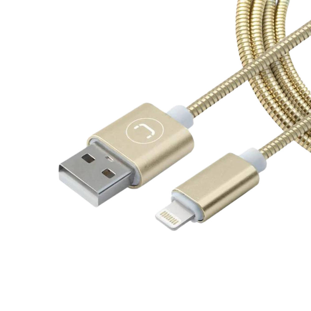 Cable Unno Tekno CB4063GD Lightning Metálico 1.5 metros Dorado