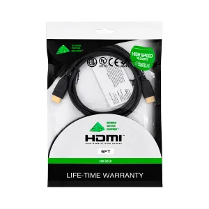 Cable HDMI Male to Male High Speed Gold Plated 6ft Negro