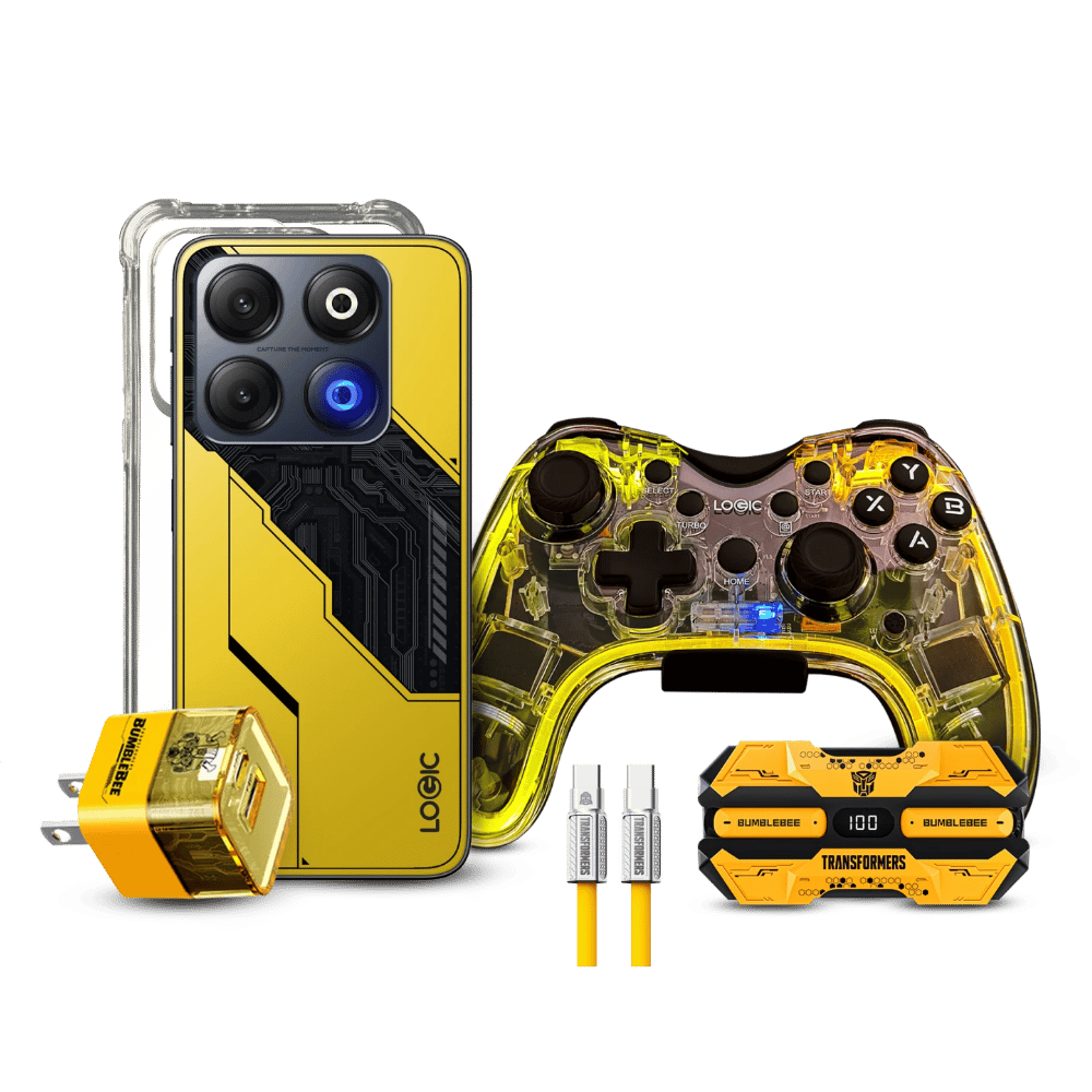 Celular Logic G2L Octa Core 4G 6.7" HD+ 120Hz 16GB 256GB 64MP Audífono Gamer TWS Control Gamer GC2 Negro Amarillo