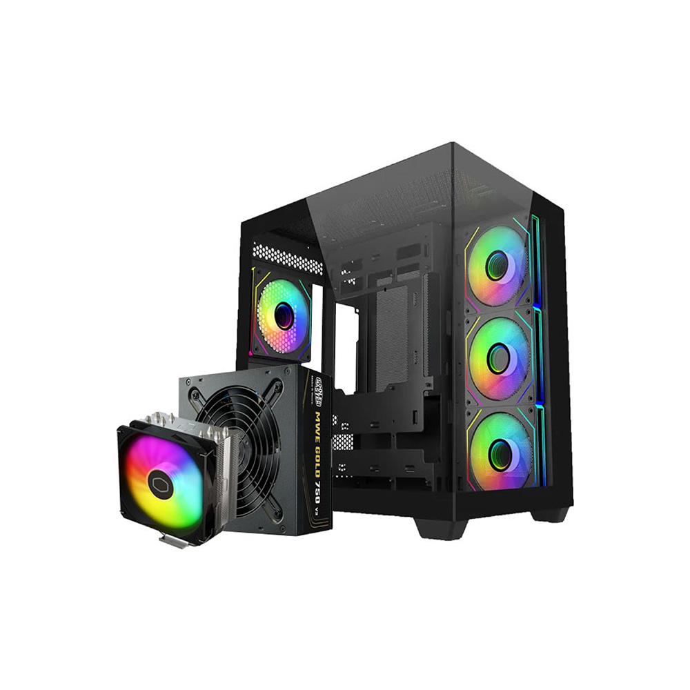 Case Cooler Master Elite 681 Mid Tower Negro Wood Bundle Fuente 750W Gold + Air Cooler 212 Spectrum