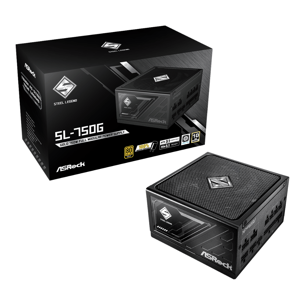 Fuente de Poder Asrock Steel Legend SL-750G 750W 80+ Gold Modular ATX 3.1 PCIe 12V-2X6