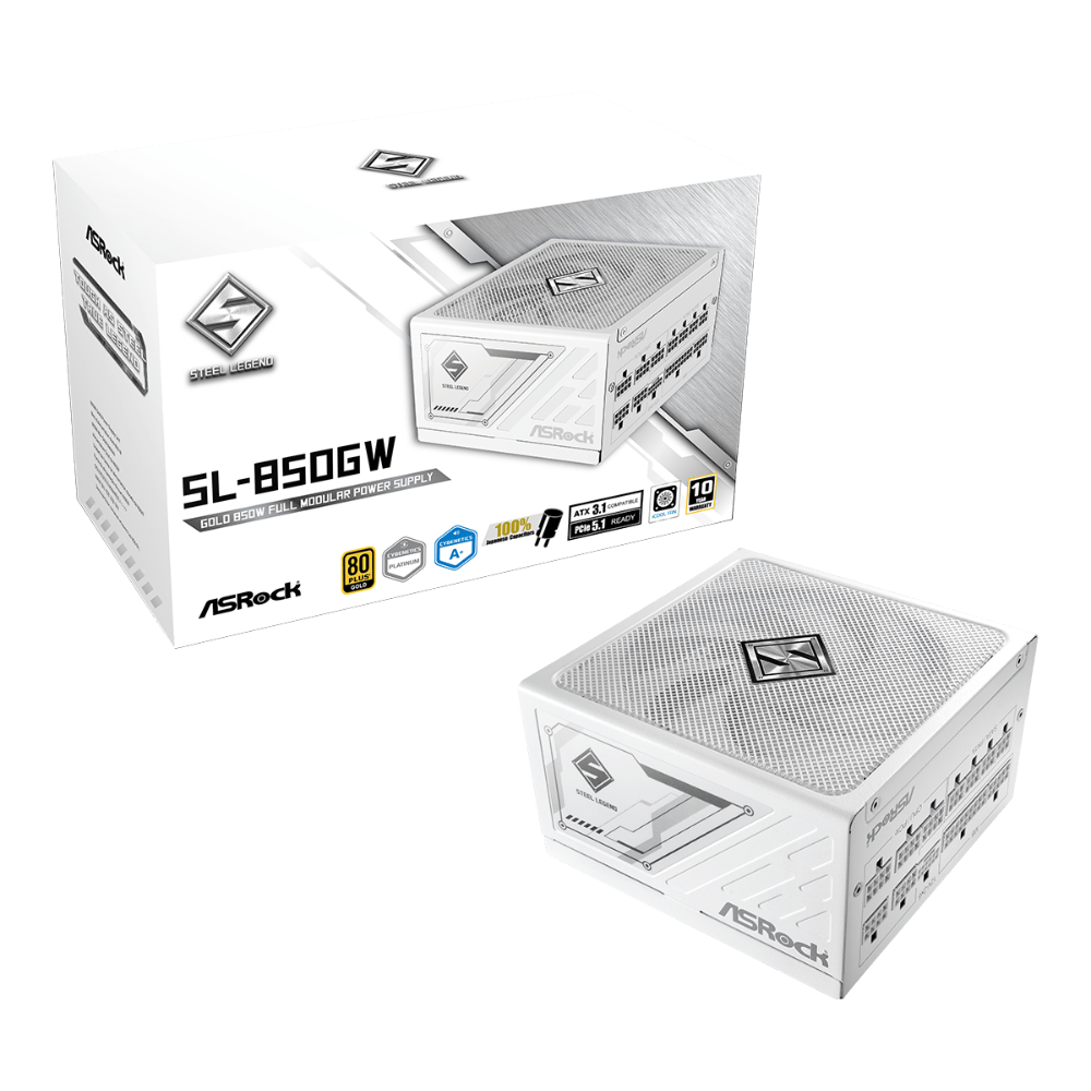 Fuente de Poder Asrock Steel Legend SL-850GW 850W 80+ Gold Modular ATX 3.1 PCIe 12V-2X6 Blanca