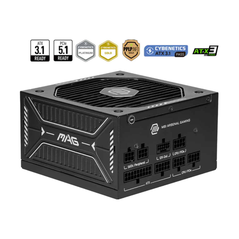 Fuente de Poder MSI MAG A750GLS PCIE5 750W 80 Plus Gold ATX Modular