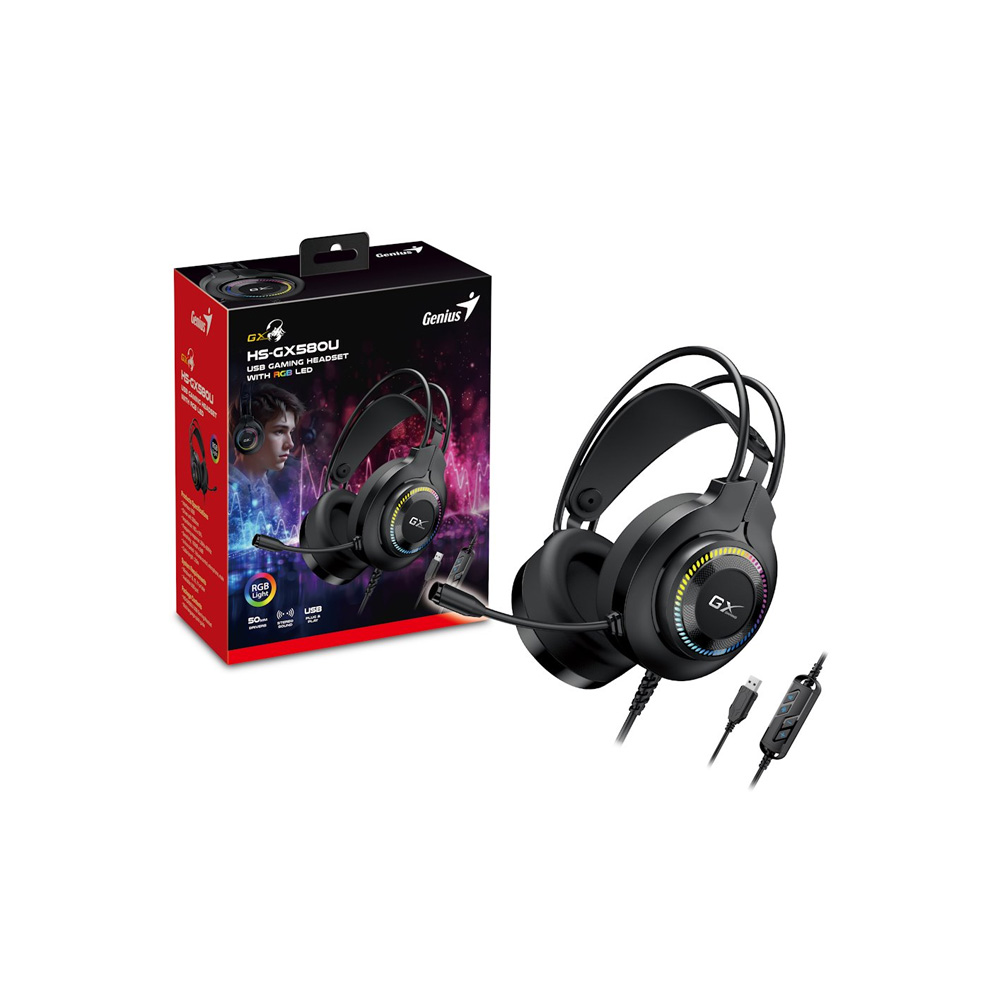 Headset Genius HS-GX580U Gaming USB Negro RGB LED