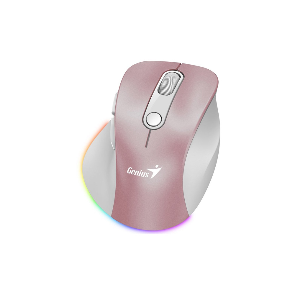 Mouse Genius Mini Ergo 9000S Pro Inalámbrico Pink Recargable Dual BT y 2.4GHz RGB DPI 800-2400