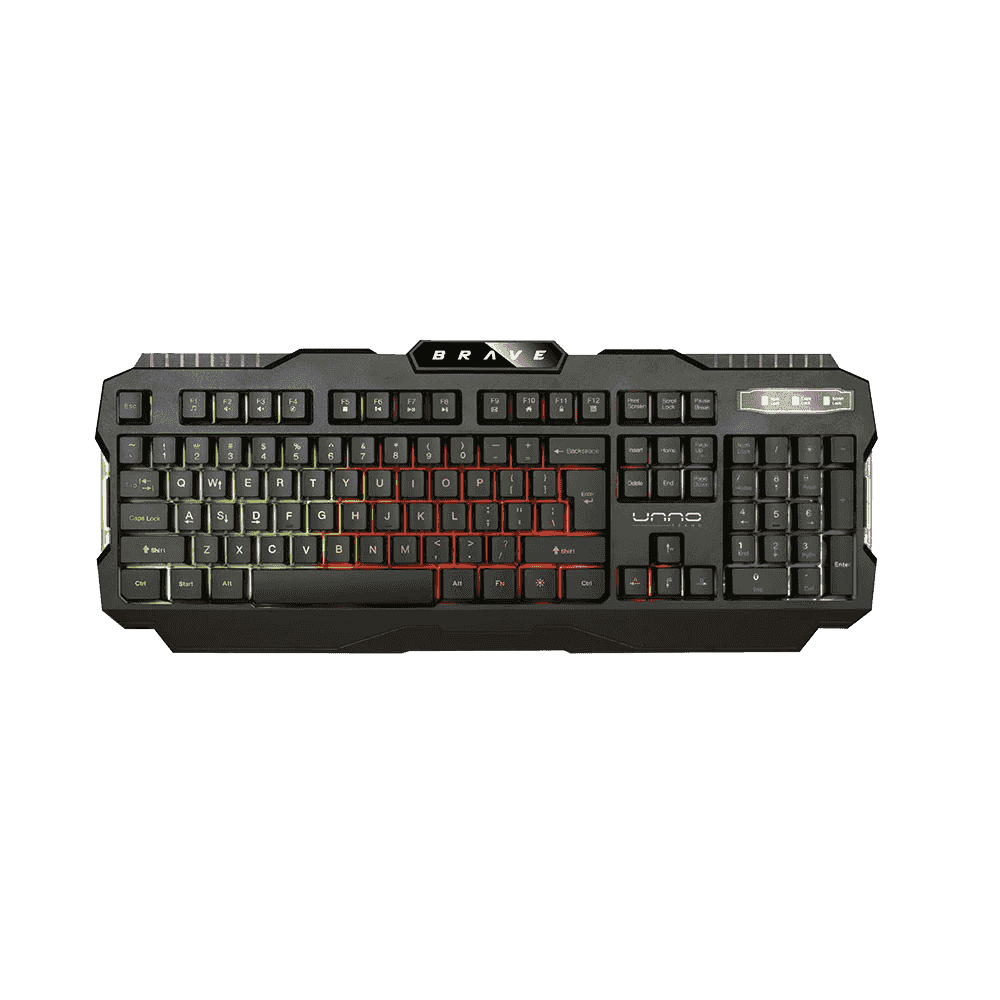 Teclado Unno Tekno Brave RGB Gamer Inglés USB 2.0
