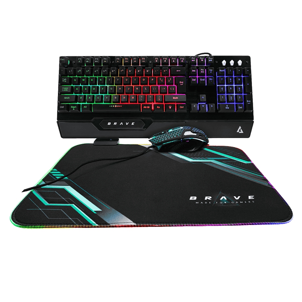 Combo Teclado Mouse Pad Unno Tekno Brave BRV84 RGB Gamer Inglés USB 2.0