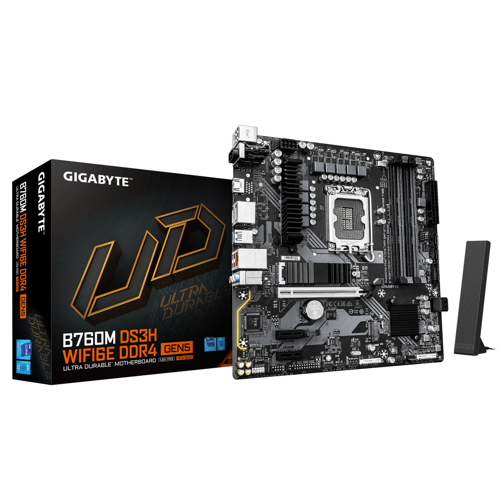 Mainboard Gigabyte B760M DS3H WF6E D4 G5 LGA1700 DDR4 4 Slots HDMI DisplayPort 2.5G Lan WiFi mATX