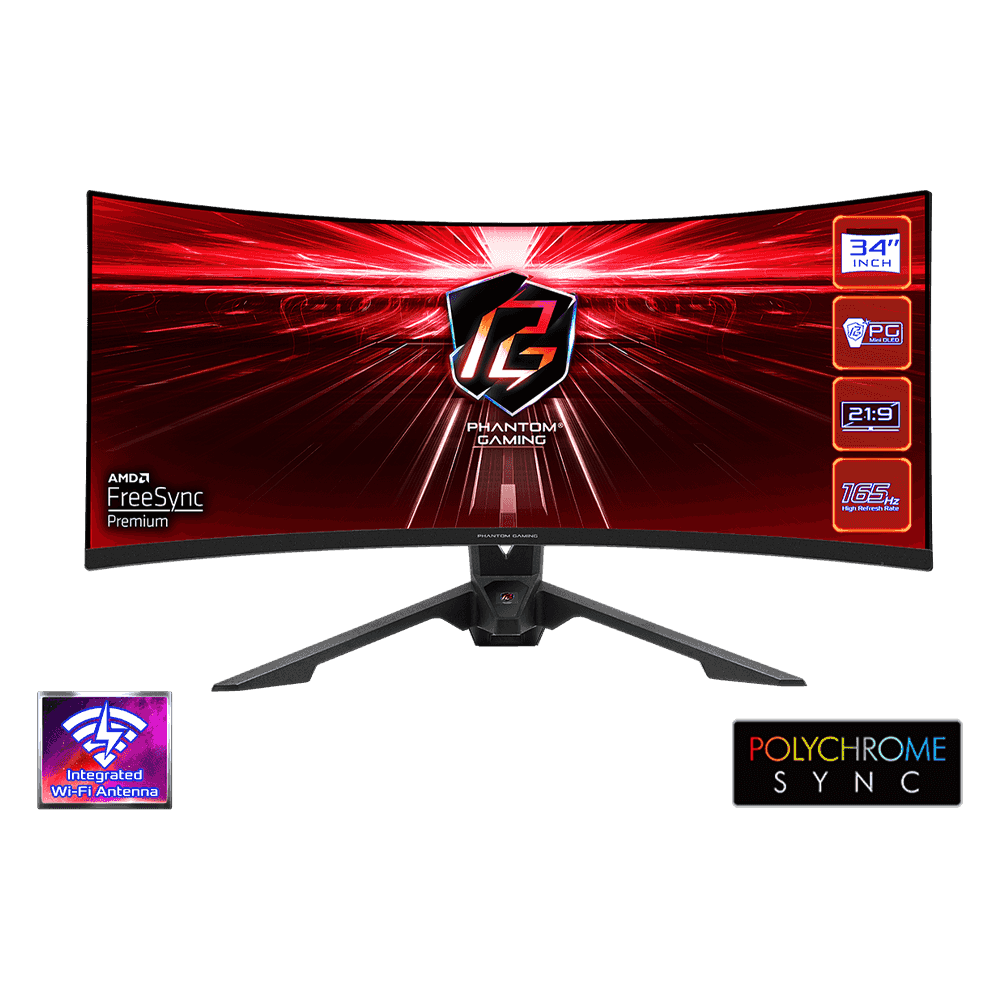Monitor Asrock PG34WQ15R3A 34 inch WQHD 3440x1440 165Hz 1ms Curvo