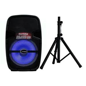 italy-audio Parlante PA1504 15 Inch 90000W MP3 Micrófono Pedestal Negro