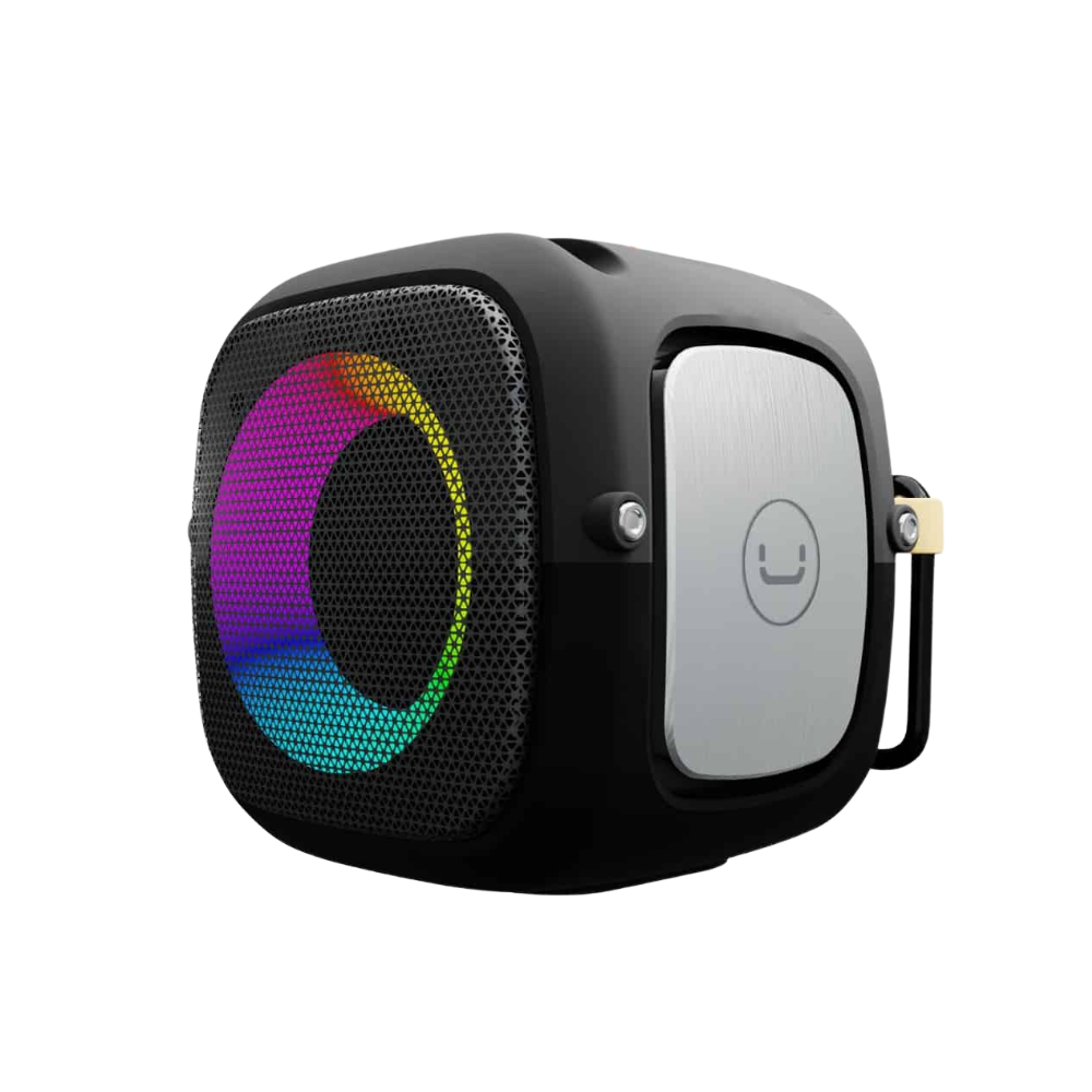 Parlante Unno Tekno SP9214GY Cubi TWS 5W Bluetooth Radio FM USB Micro SD RGB Resistente al Agua